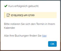 Bestätigung der Teilnahme nach Buchung