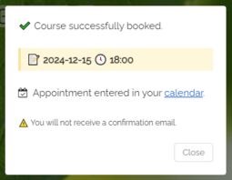 Preview image Confirmation of participation after booking