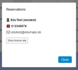 Preview image Details of the Reservation <br>with Button for borrow slip