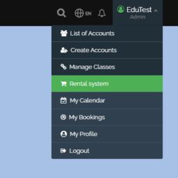 Preview image User menu with link to the rental system