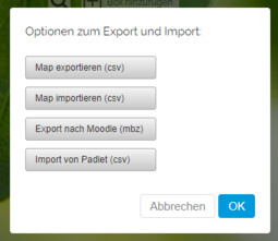 Screenshot: Optionen zum Export und Import