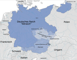 Staatsgebiet Deutsches Reich (1939)<br>{Gemeinfreies Bild: „Germany's (Altreich) borders as of 31 December 1937, and subsequent expansion before WWII.“}