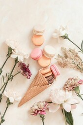 An Ice Cream Cone with Macaroons<br>{https://www.pexels.com/photo/an-ice-cream-cone-with-macaroons-7296698/}