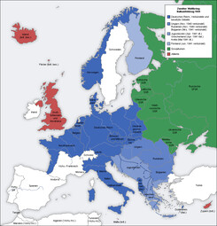 Europa nach dem Balkanfeldzug (Juni 1941)<br>{Bild mit GNU-Lizenz: „Zweiter Weltkrieg Europa 1941, Karte de“}