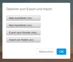 Export and Import Optionen